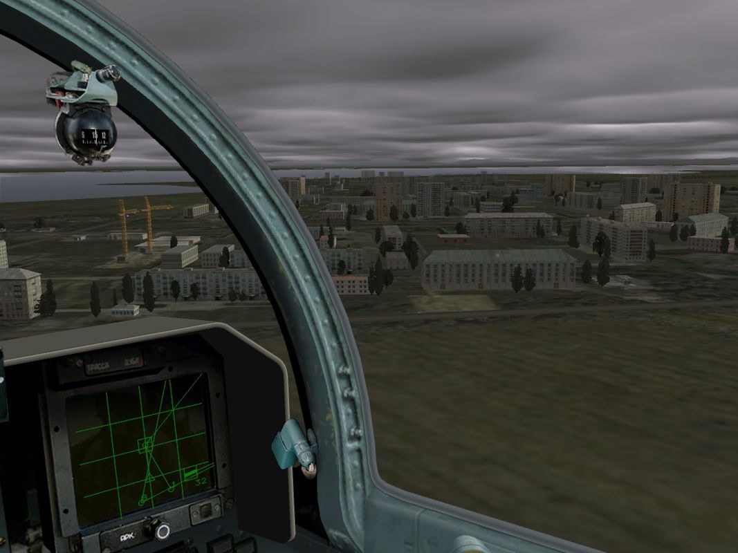 Lock On: Modern Air Combat (Windows) screenshot: Flying over a city.