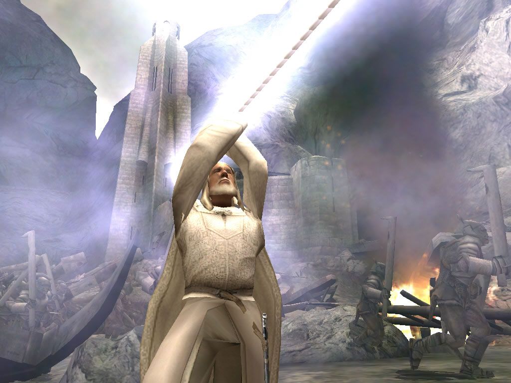 The Lord of the Rings: The Return of the King (Windows) screenshot: Gandalf has a powerful strike when in 'Perfect mode'.