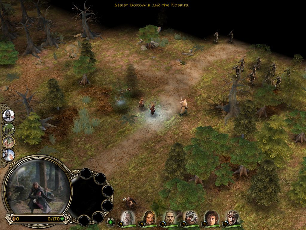 The Lord of the Rings: The Battle for Middle-earth (Windows) screenshot: Boromir needs help! (Note the video playing in the lower left corner)