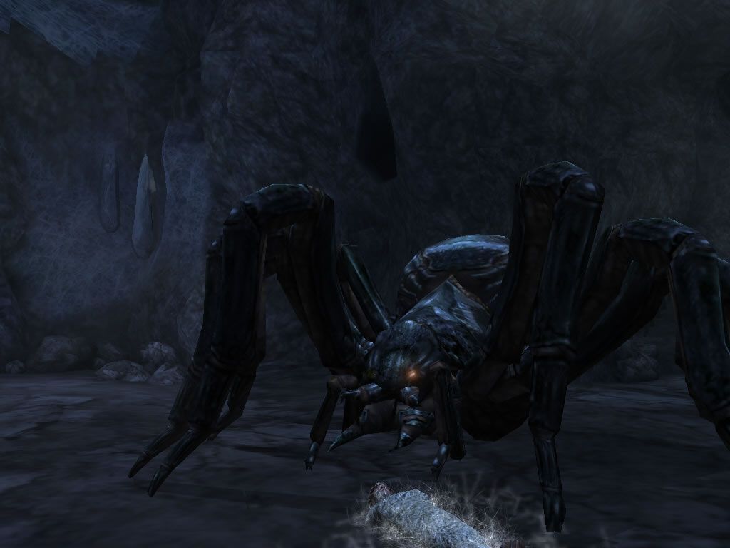 The Lord of the Rings: The Return of the King (Windows) screenshot: The mighty Shelob captures Frodo.