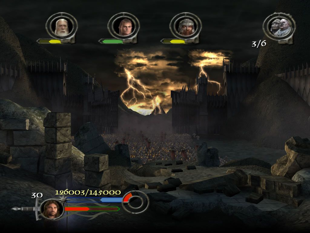 The Lord of the Rings: The Return of the King (Windows) screenshot: The gate to Mordor is filled with a huge army.