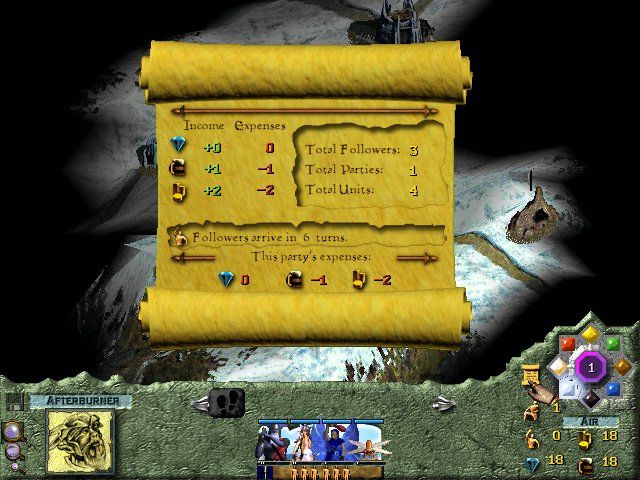 Lords of Magic (Windows) screenshot: The balance sheet for your kingdom.