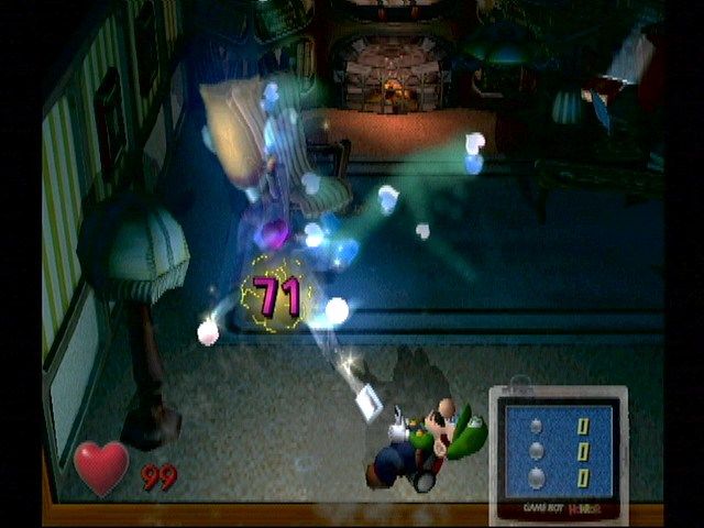 Luigi's Mansion (GameCube) screenshot: Capturing a boss ghost