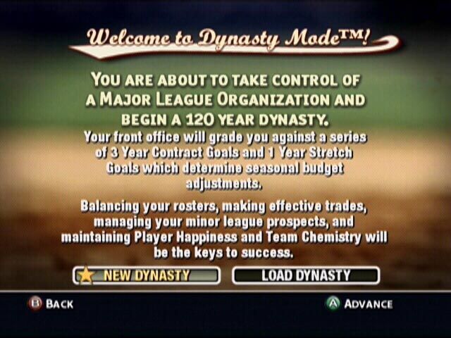 MVP Baseball 2004 (Xbox) screenshot: Dynasty is basically Career mode, but more in-depth then other games.