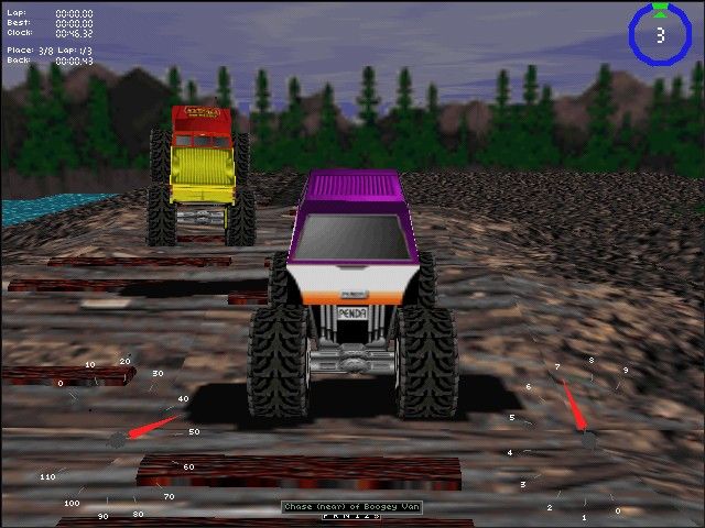 Monster Truck Madness (Windows) screenshot: Chase view.