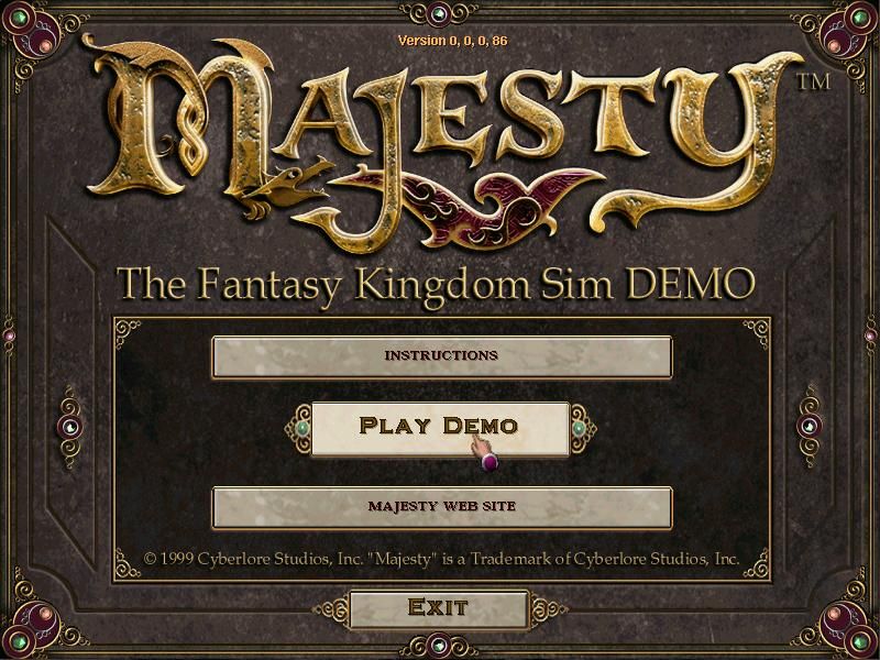 Majesty: The Fantasy Kingdom Sim (Demo Version) (Windows) screenshot: Main menu