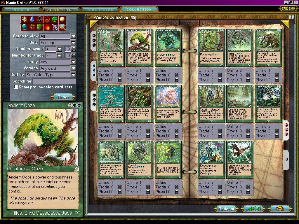 Magic: The Gathering Online (Windows) screenshot: Card Collection