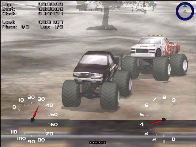 Monster Truck Madness 2 (Windows) screenshot: In a foggy setting