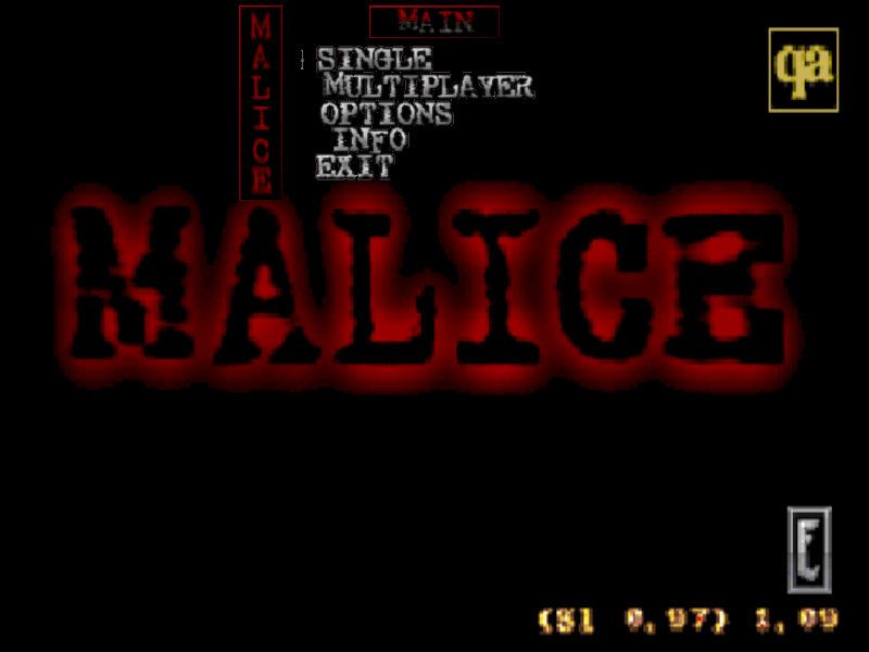 Malice: 23rd Century Ultraconversion for Quake (DOS) screenshot: Main menu (glQuake)