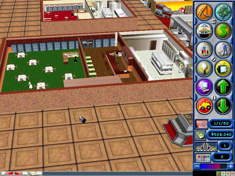 Mall Tycoon (Windows) screenshot: You must feed your shoppers; this building will do the trick.