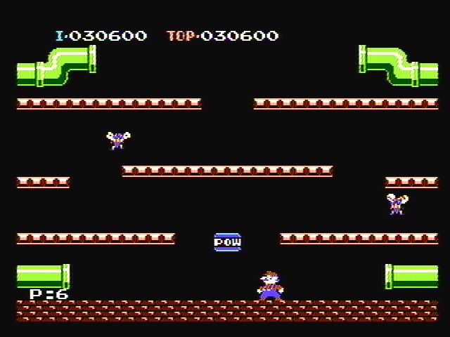 Mario Bros. (NES) screenshot: Fighterflies enter the scene