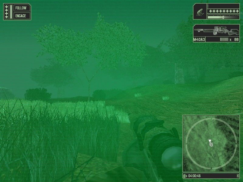Marine Sharpshooter II: Jungle Warfare (Windows) screenshot: As in reality, night vision gear gives you both an advantage and a headache.