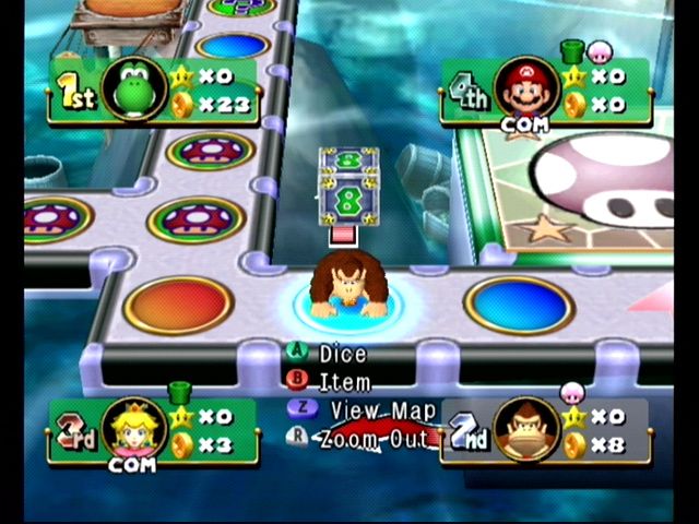 Mario Party 4 (GameCube) screenshot: Donkey Kong rolls the dice...