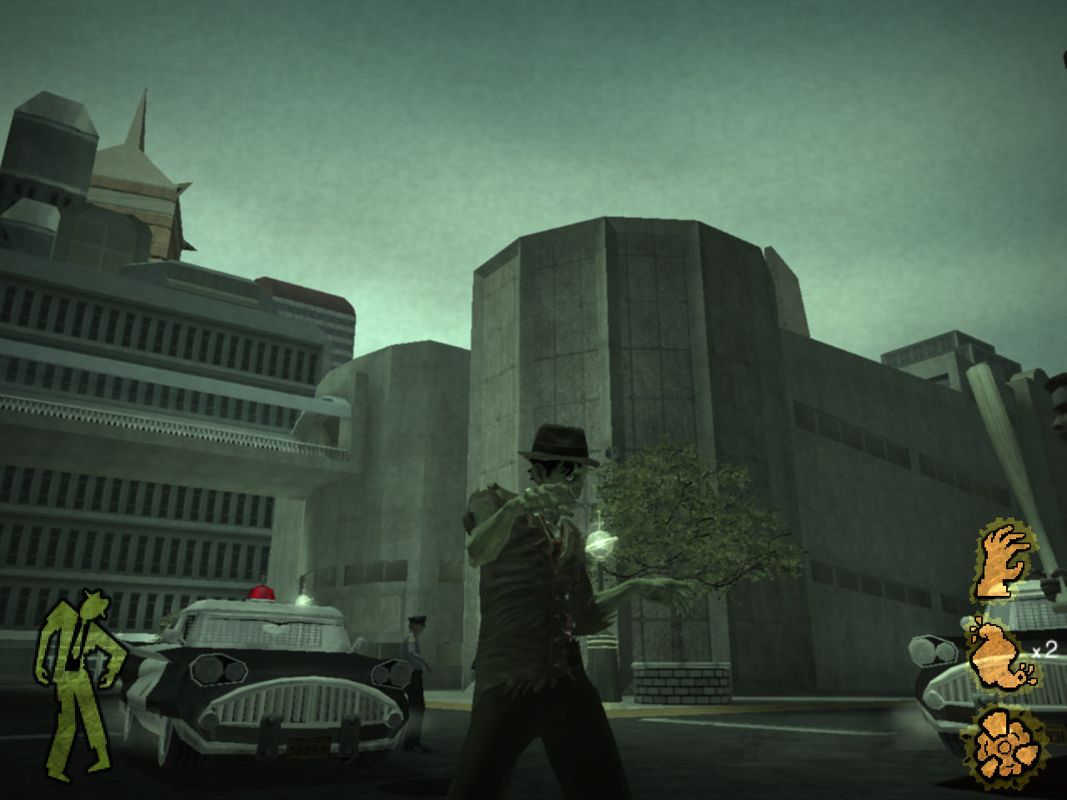 Stubbs the Zombie in Rebel Without a Pulse (Windows) screenshot: You're surrounded!