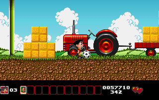 Soccer Kid (DOS) screenshot: British Countryside - Nice tractor