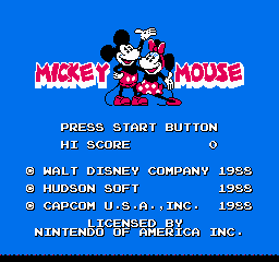 Mickey Mousecapade (NES) screenshot: Title screen
