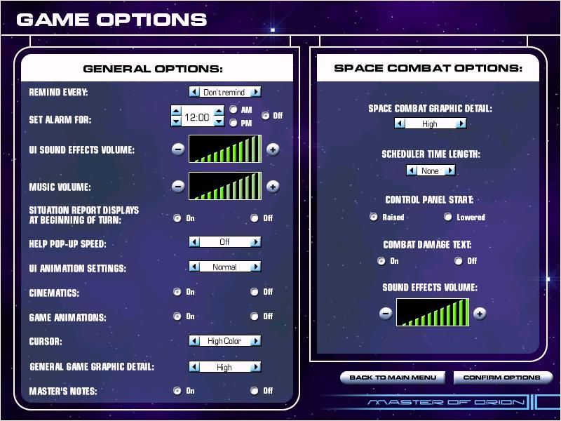 Master of Orion 3 (Windows) screenshot: Game options