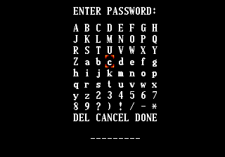 Zero Tolerance (Genesis) screenshot: Password entry screen