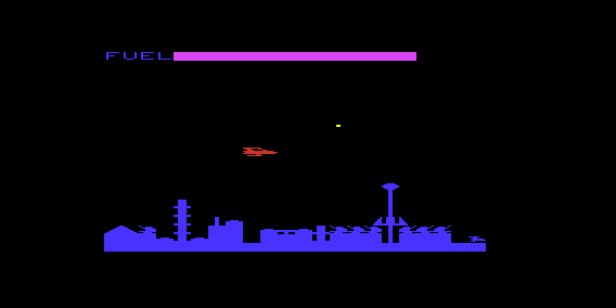 Double Sider: Bomber Run / Supavaders (VIC-20) screenshot: Bomber Run: Starting the game