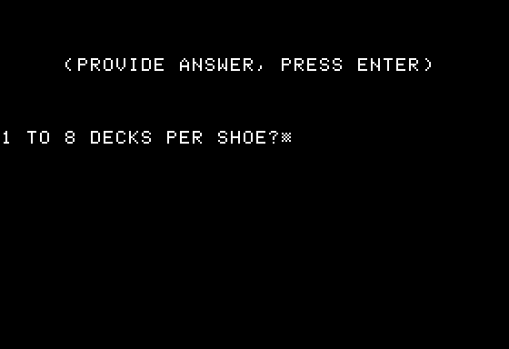 Blackjack Coach (Apple II) screenshot: Choosing Decks per Shoe