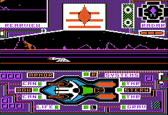 S.C.I.M.M.A.R.'s (Apple II) screenshot: Close-Up of Enemy Vessel