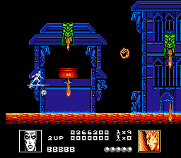 Silver Surfer (NES) screenshot: Outside of a blue mansion