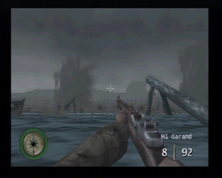 Medal of Honor: Frontline (PlayStation 2) screenshot: You managed to exit the boat, but most of your comrades weren't so lucky.