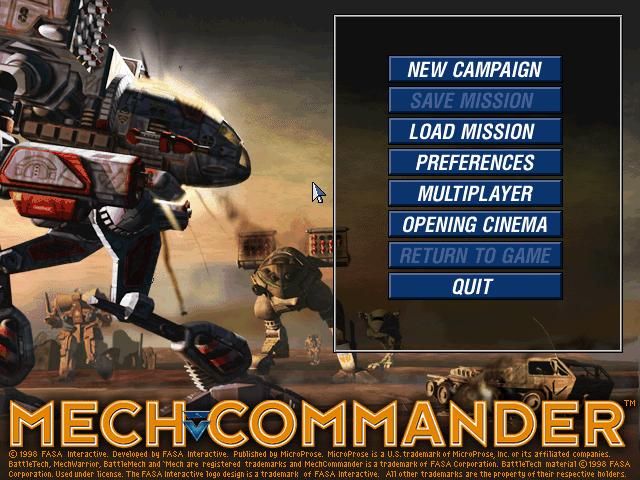 Mech Commander (Windows) screenshot: Main Menu