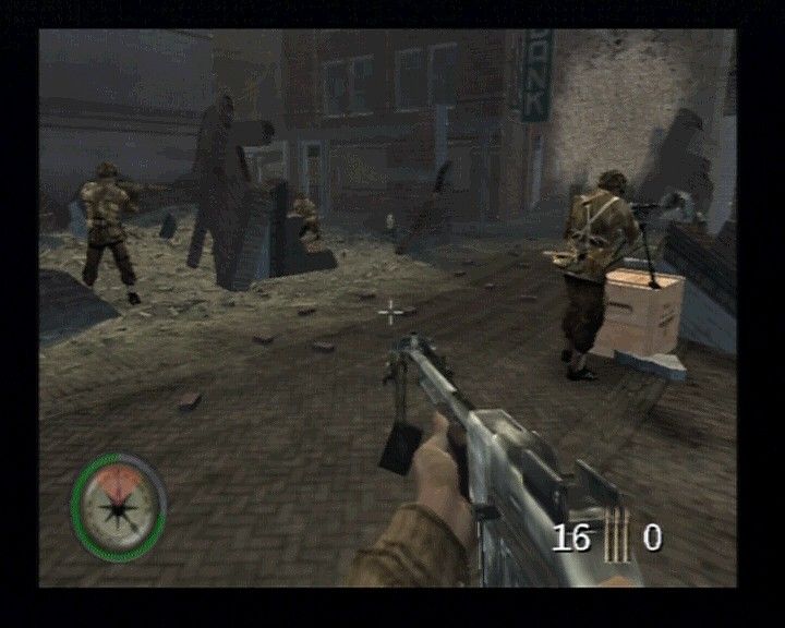 Medal of Honor: Frontline (PlayStation 2) screenshot: It's always nice to see your allies seizing position of some machine-gun nest.