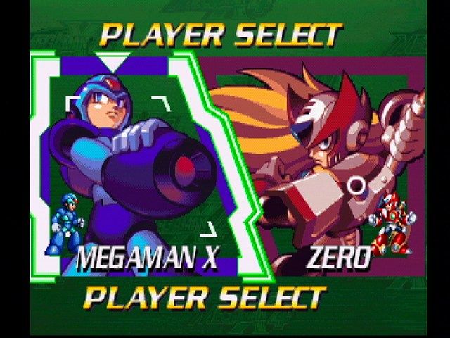 Mega Man X4 (PlayStation) screenshot: Player Select