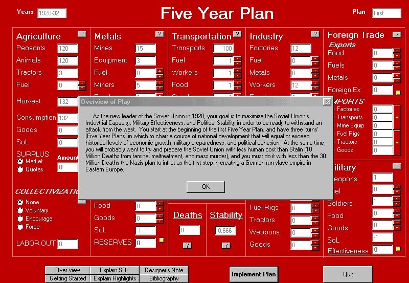 Stalin's Dilemma (Windows) screenshot: Player Instructions