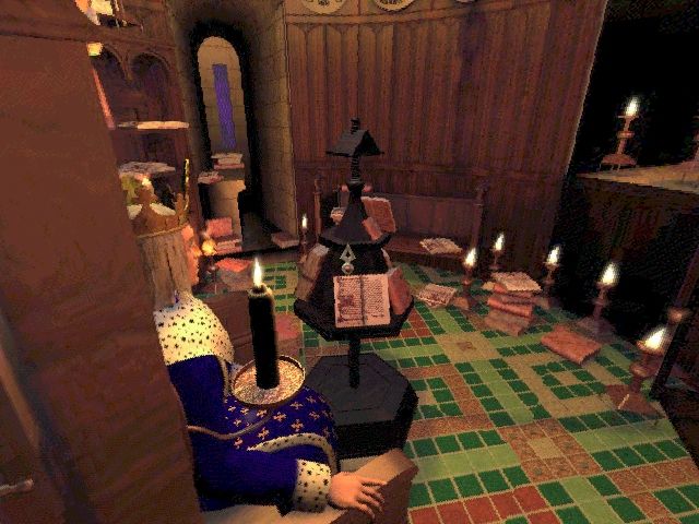 The Messenger (Windows) screenshot: A small, secret library in the Louvre's Middle Ages.