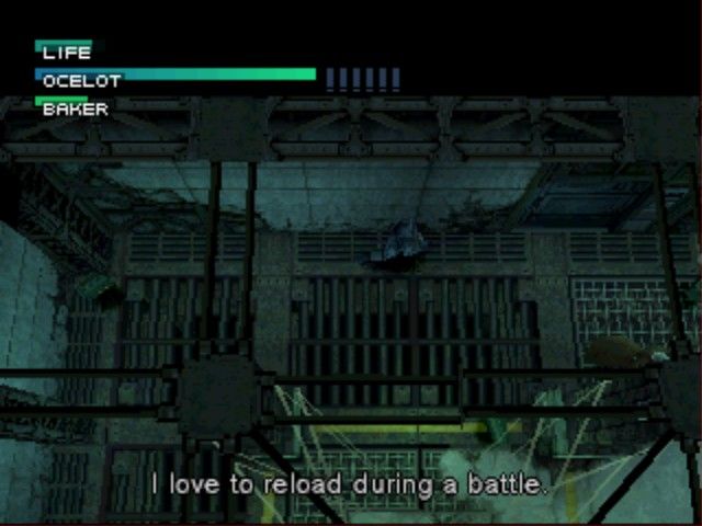 Metal Gear Solid (PlayStation) screenshot: Chasing Ocelot while he's in need of reloading.