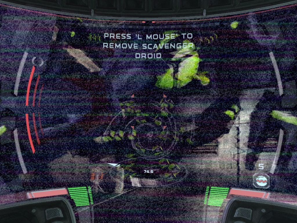 Star Wars: Republic Commando (Windows) screenshot: Scavenger droid is trying to drill through my helmet