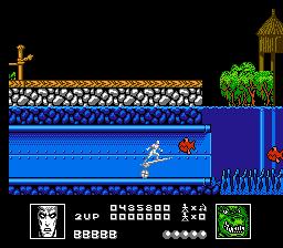 Silver Surfer (NES) screenshot: Underwater passage and fish