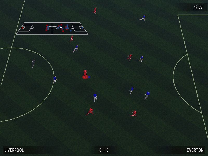 Michael Owen's World League Soccer '99 (Windows) screenshot: Pulling the view for a through pass