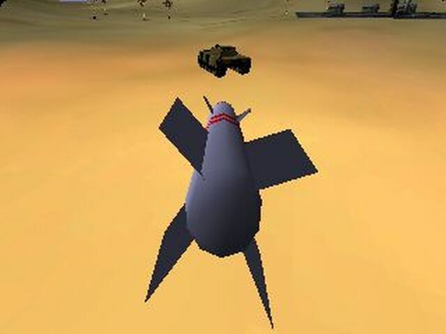 Super Huey III (Windows) screenshot: Your missile's point of view.