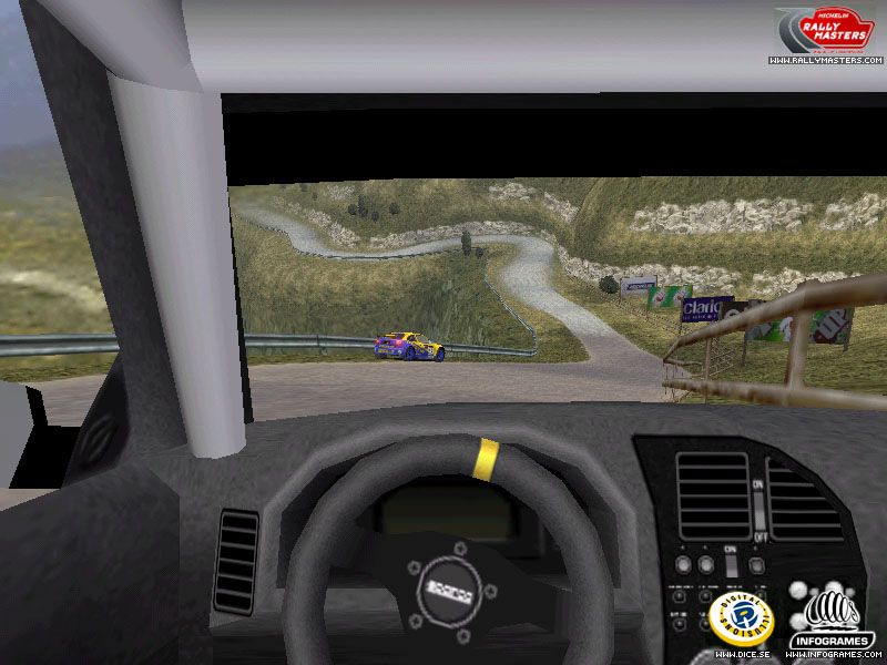 Michelin Rally Masters: Race of Champions (Windows) screenshot: In-cockpit view of the winding roads ahead...