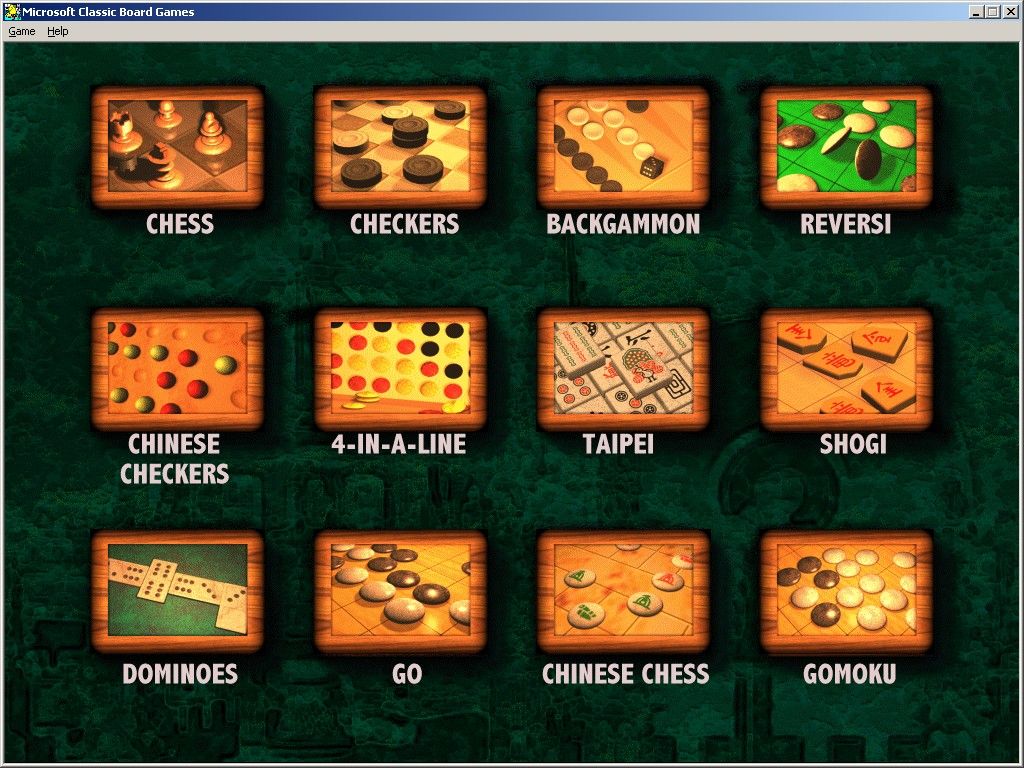 Microsoft Classic Board Games (Windows) screenshot: Main menu