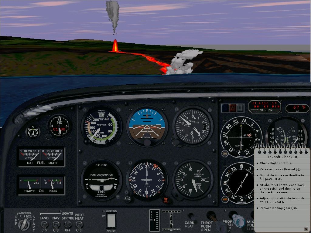 Microsoft Flight Simulator 98 (Windows) screenshot: Watching the 1982 Kilauea volcano eruption (one of the many scenarios in the game)