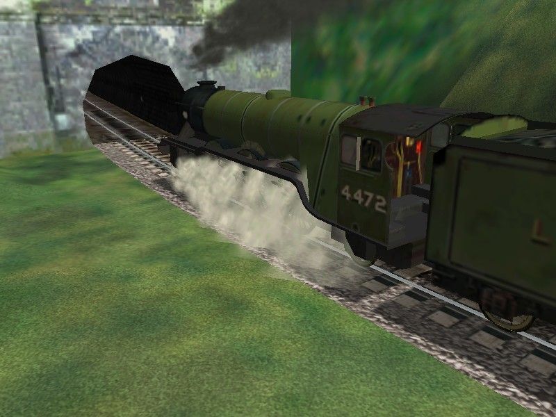 Microsoft Train Simulator (Windows) screenshot: With built up momentum, the Flying Scotsman enters a tunnel.