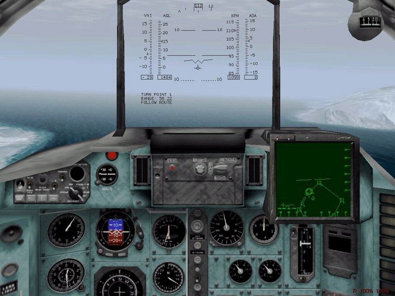 MiG-29 Fulcrum (Windows) screenshot: Cockpit view - graphics were created from photos of a real MiG-29 cockpit