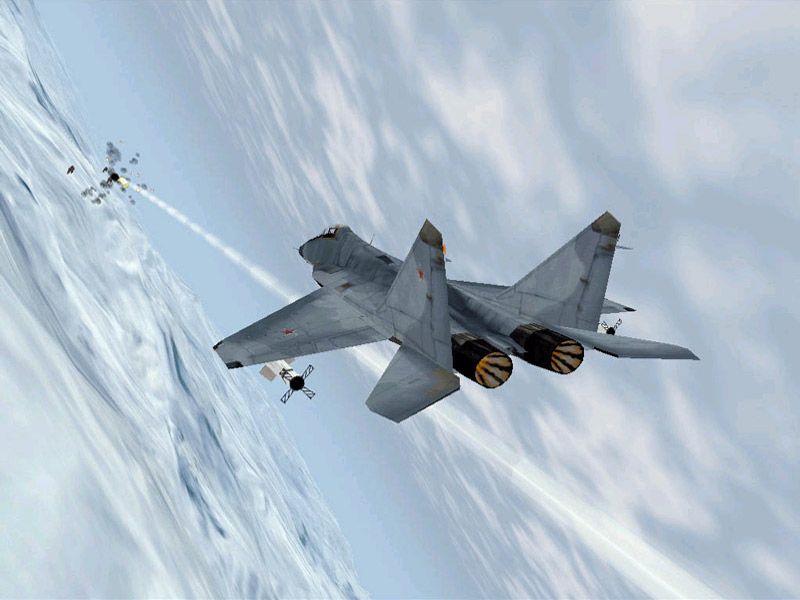 MiG-29 Fulcrum (Windows) screenshot: But the SAAB is still not match for the might of Mother Russia's Fulcrum