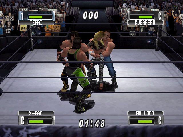 WWF No Mercy (Nintendo 64) screenshot: Fatal 4some with 1 lady and 3 men