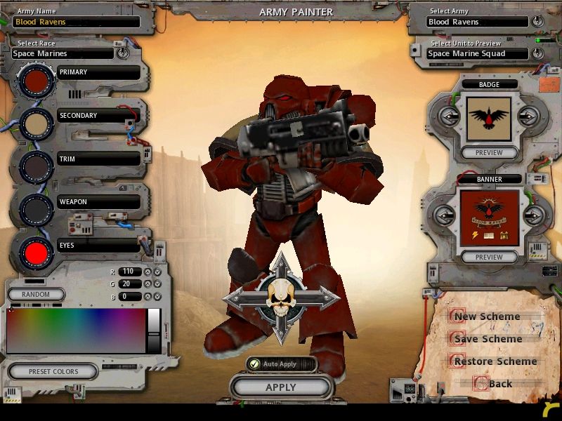 Warhammer 40,000: Dawn of War (Windows) screenshot: You can create your own colour scheme in the Army Painter