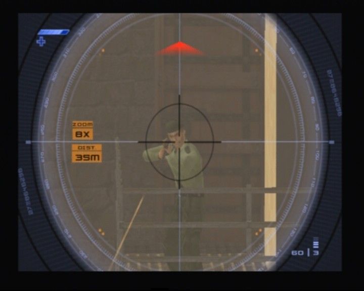 Mission: Impossible - Operation Surma (PlayStation 2) screenshot: He's actually shooting at you. Either it doesn't look convincing, or he's quite bad at aiming.