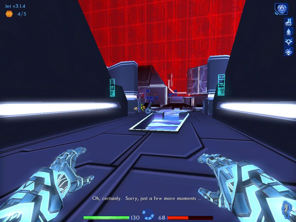 Tron 2.0 (Windows) screenshot: This gigantic red wall I'm running from is a reformatting routine