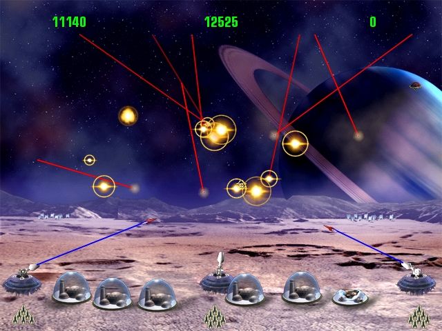 Missile Command (Windows) screenshot: Classic gameplay is just like the old coin-op but with greatly enhanced graphics.