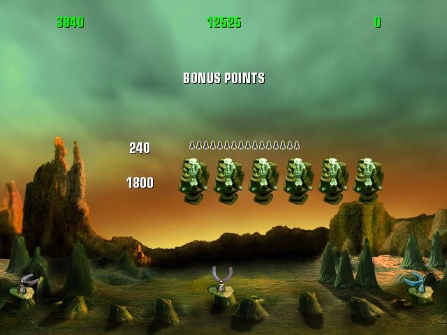 Missile Command (Windows) screenshot: At the end of each classic level you score bonus points for each surviving city and unfired missile.