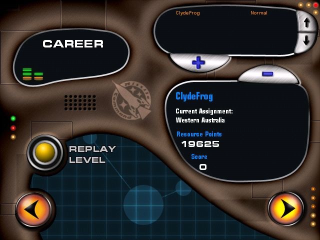 Missile Command (Windows) screenshot: In ultimate mode, you play through a series of career missions around the world.